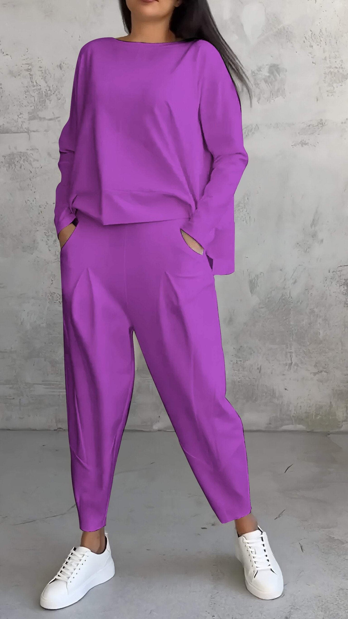 Dam Lounge Set – Oversized Topp – Raka Byxor – Mjuk Stickad Kvalitet