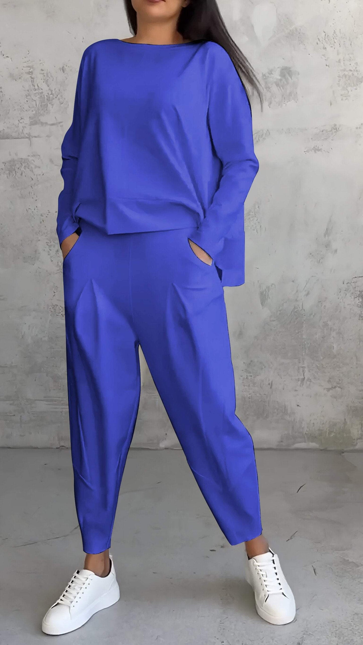 Dam Lounge Set – Oversized Topp – Raka Byxor – Mjuk Stickad Kvalitet