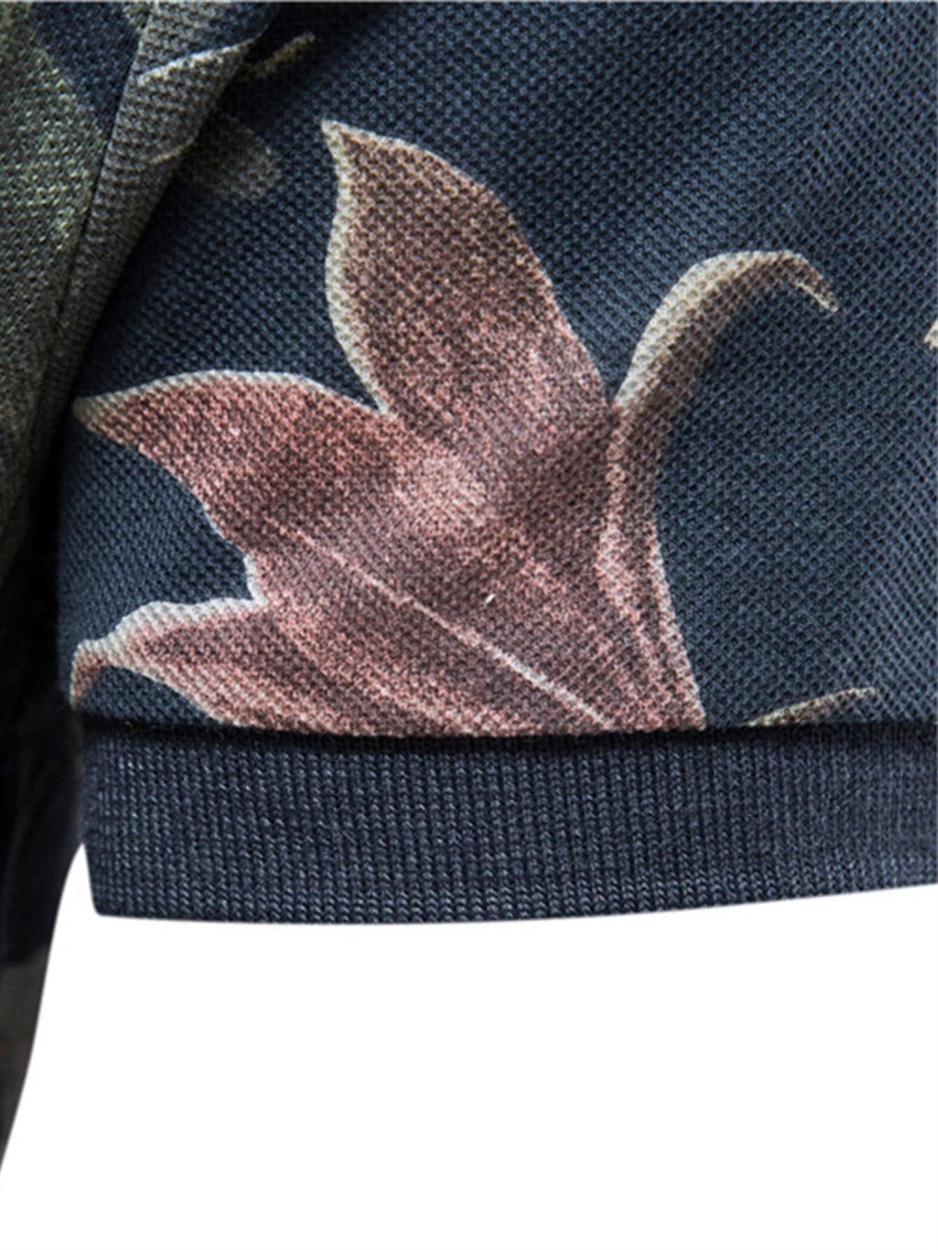 Herr Pikétröja – Tropiskt Blommönster – Klassisk Passform – Kortärmad med Ribbad Krage