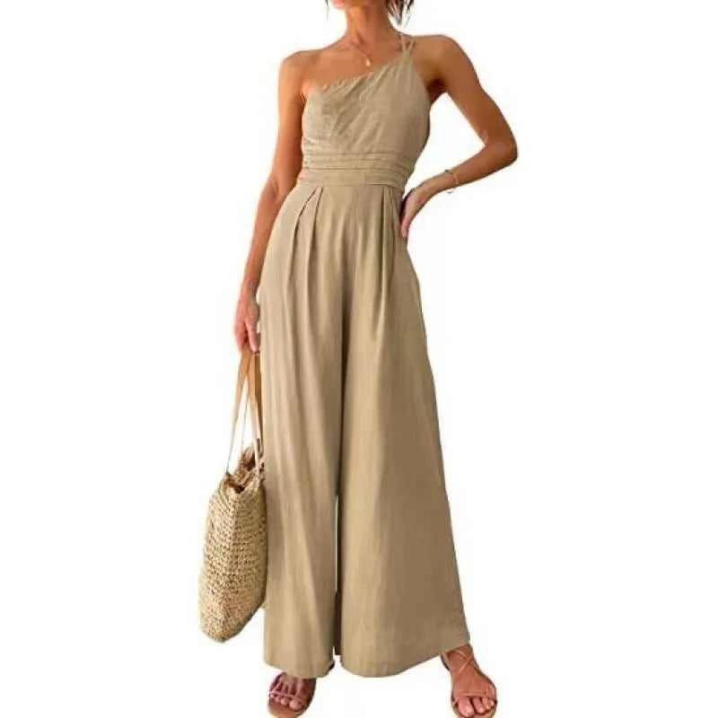 Dam Jumpsuit - One-Shoulder - Vid Passform - Lätt och Andningsbart Tyg