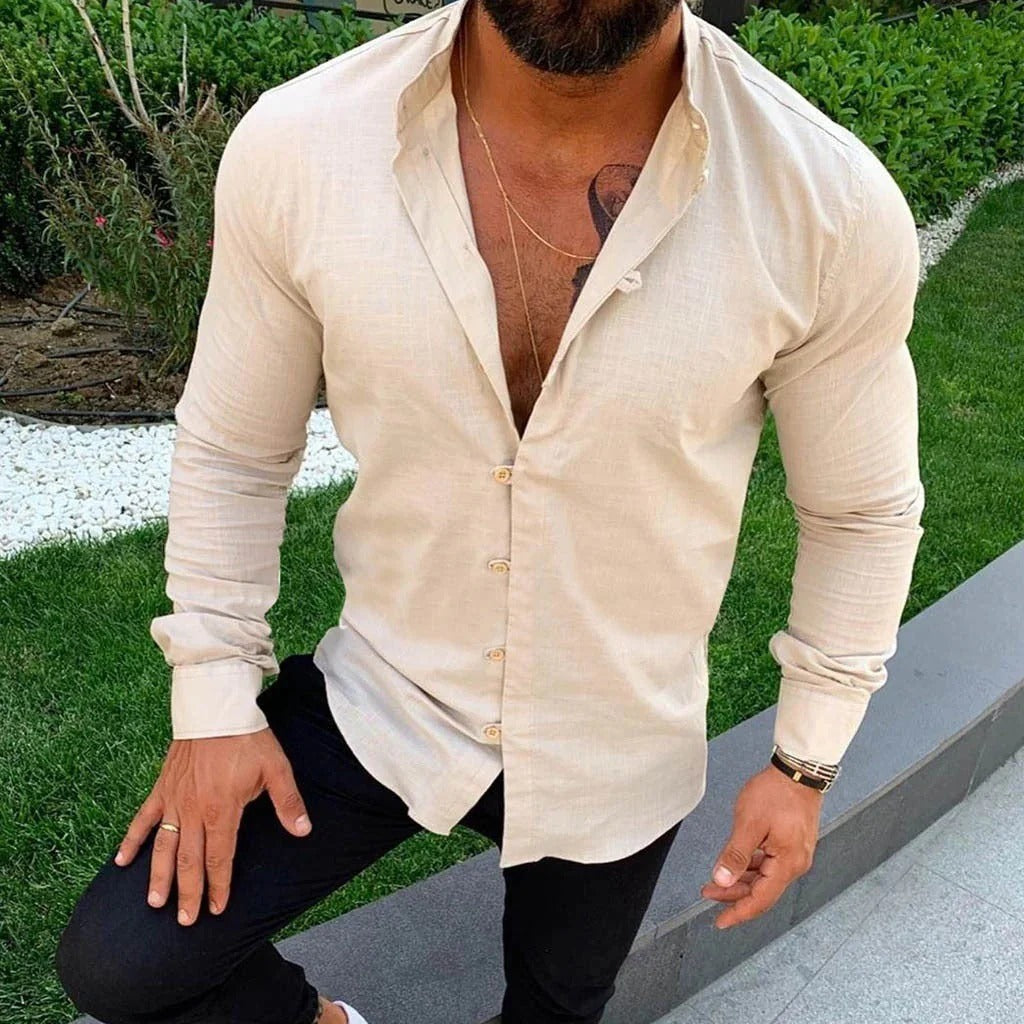 Herrskjorta – Slim Fit – Lång Ärm – Knäppning Fram – Naturliga Fibrer