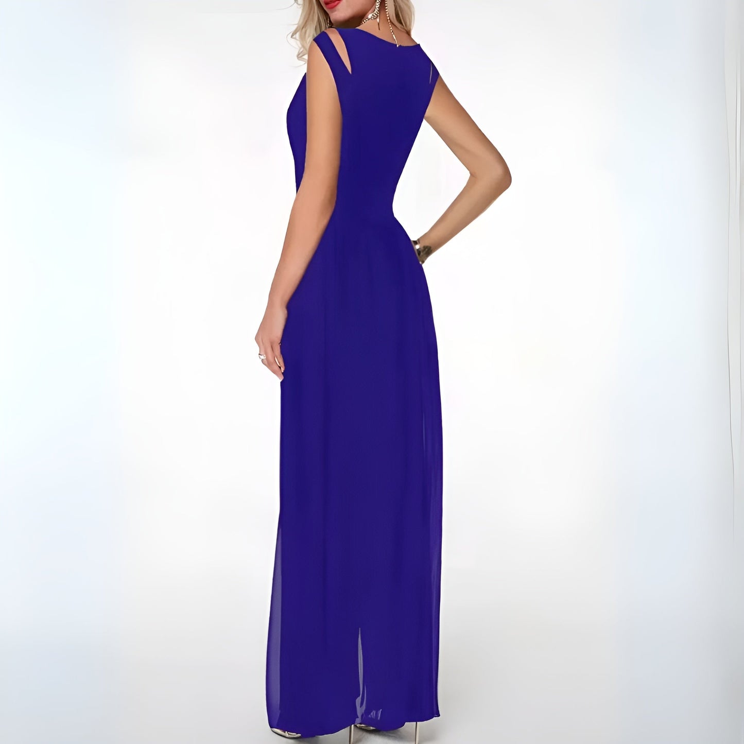 Dam Jumpsuit - Ärmös - Utskuren Detalj - Vida Ben - Maxi Overlay - Elegant Festdräkt