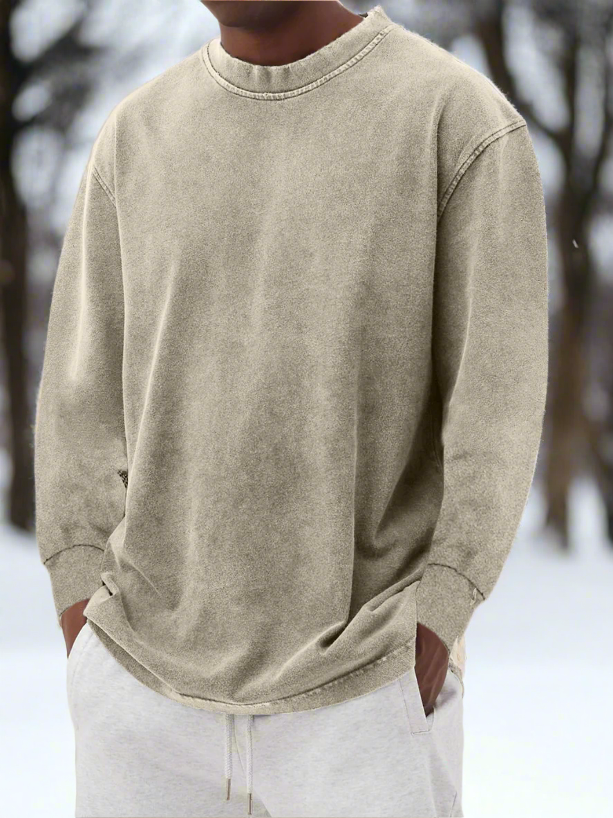 Herr Sweatshirt - Lös Passform - Bomullsblandning - Rund Hals - Långärmad Casual