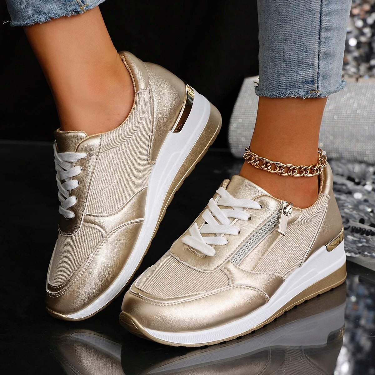 Dam sneakers – ergonomisk passform – andningsbart material – snörning & dragkedja