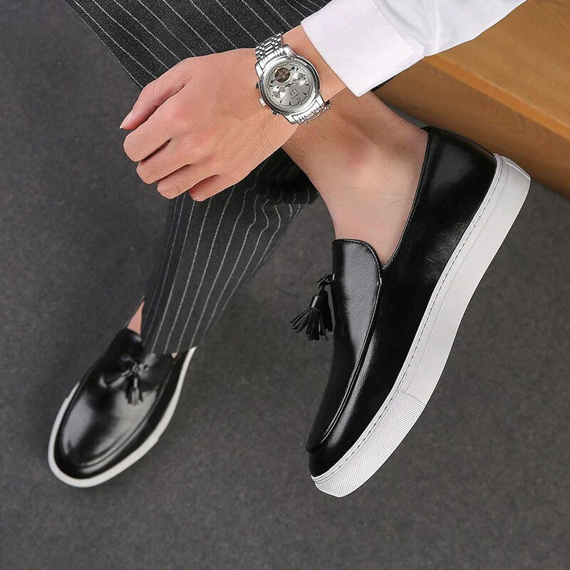 Herr Loafer Skor – Äkta Läder – Slip-on med Tofs – Bekväm Gummisula