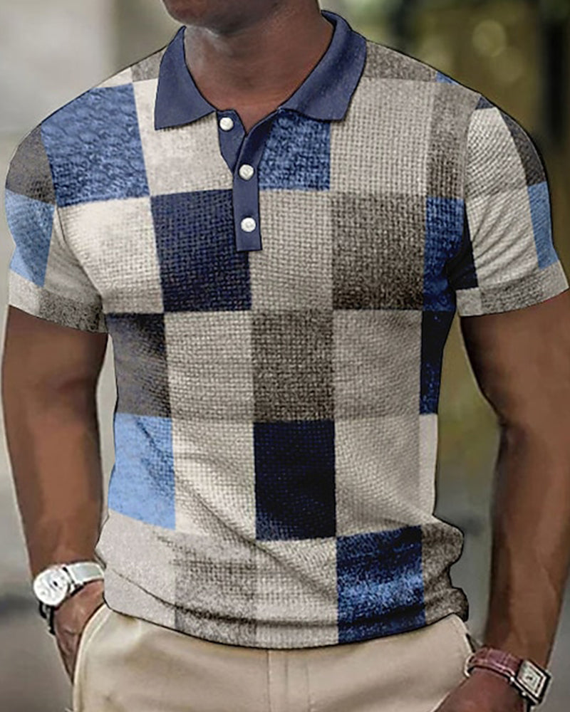 Herr Pikétröja – Slim Fit – Mjukt Stickat Material – Patchwork – Kort Ärma Casual