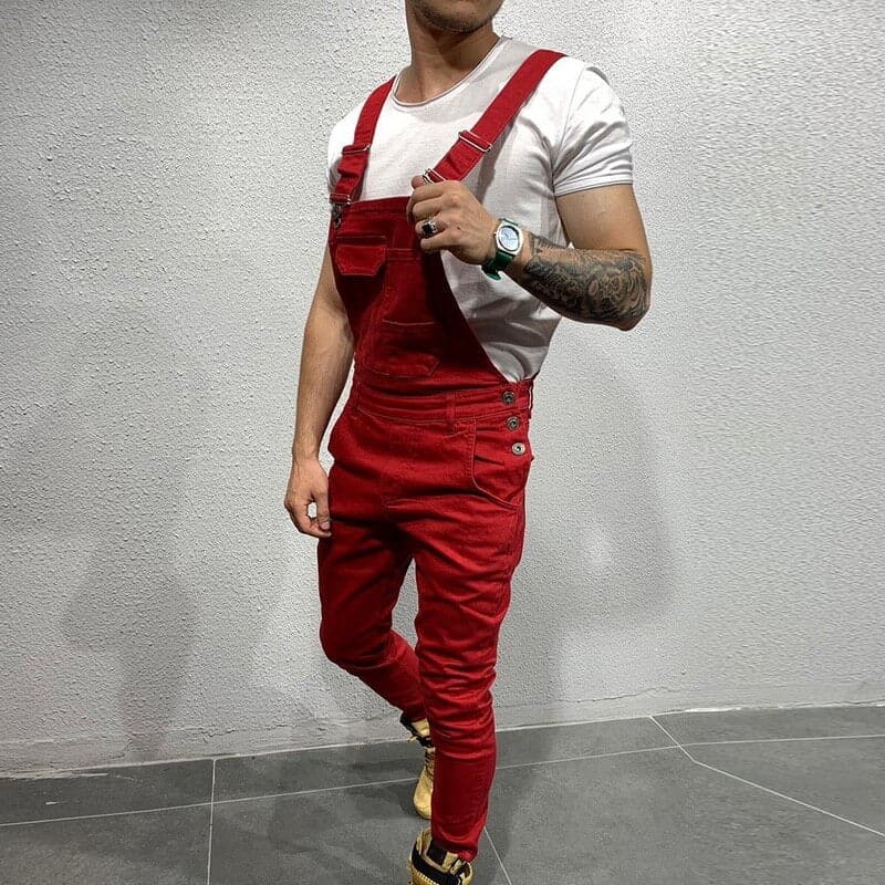Herr hängselbyxa - Justerbara axelband - Slim Fit - Flera Fickor - Bekvämt & Slitstarkt