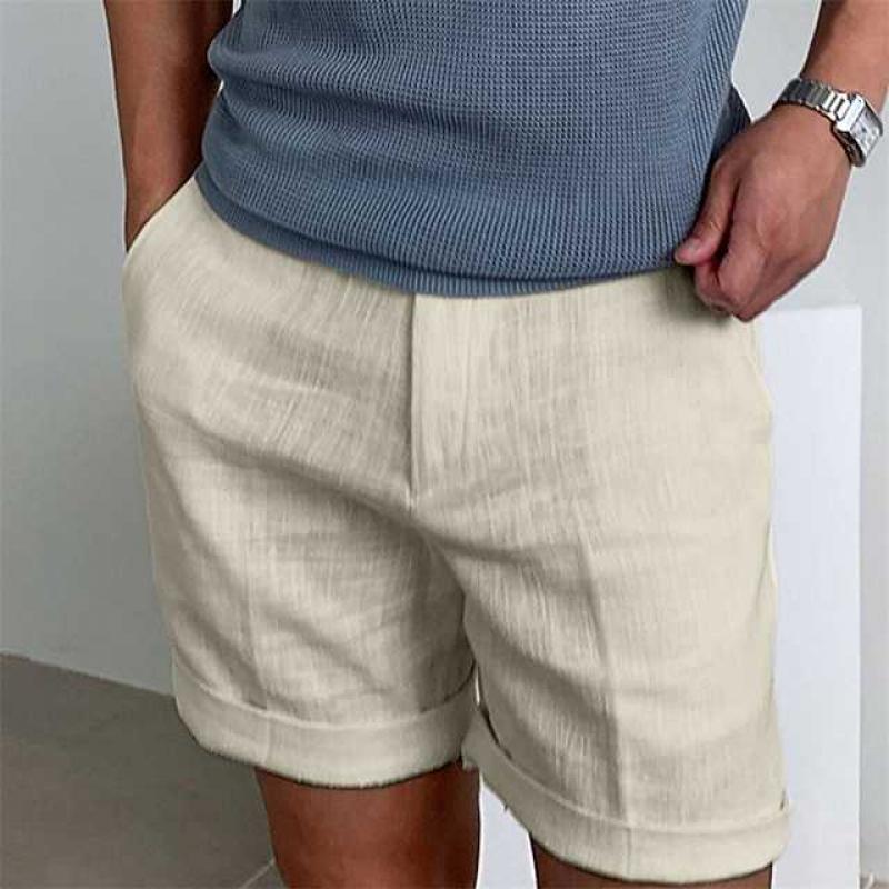 Herrshorts – Avslappnad Passform – Naturliga Fibrer – Ovanför Knät – Uppvikta Ben