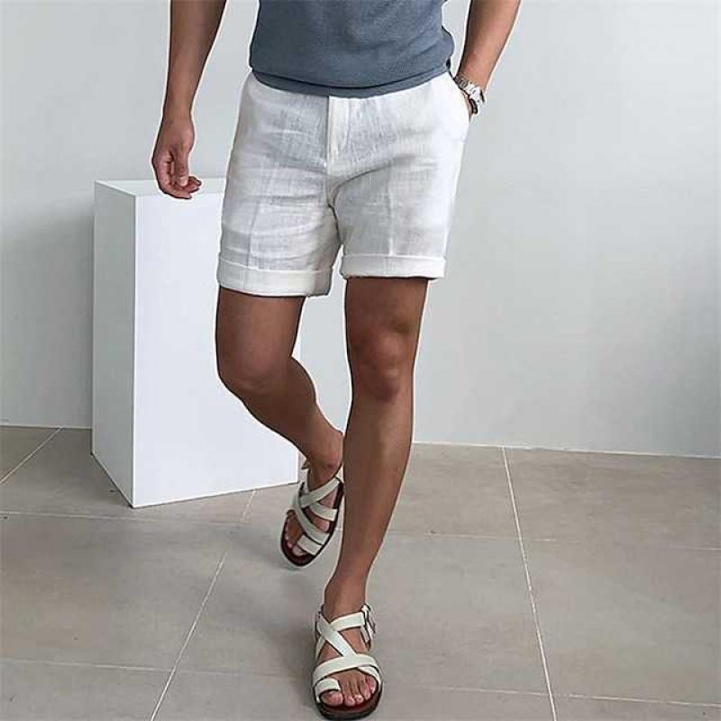 Herrshorts – Linne – Avslappnad Passform – Uppvikta Benslut – Andningsbara