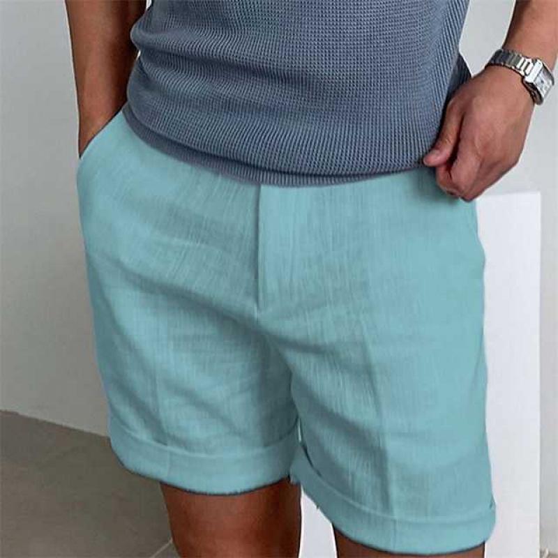 Herrshorts – Avslappnad Passform – Naturliga Fibrer – Ovanför Knät – Uppvikta Ben