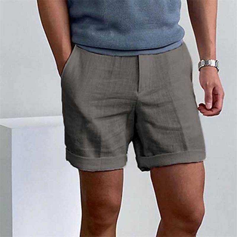 Herrshorts – Avslappnad Passform – Naturliga Fibrer – Ovanför Knät – Uppvikta Ben