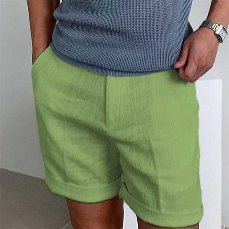Herrshorts – Linne – Avslappnad Passform – Uppvikta Benslut – Andningsbara