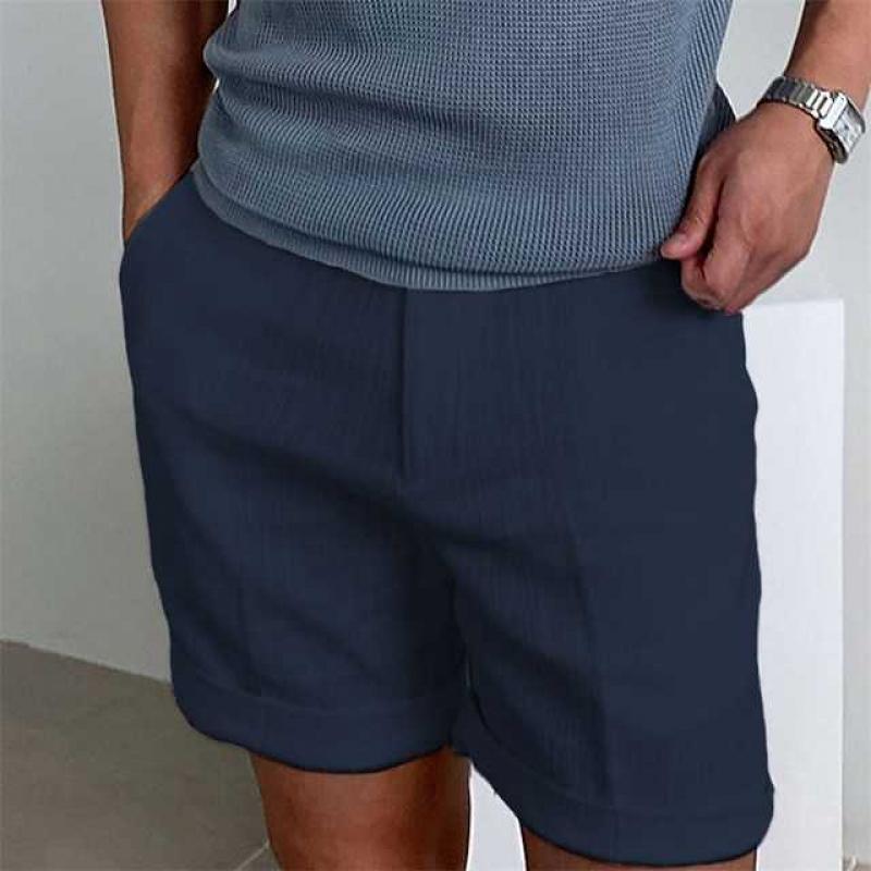 Herrshorts – Avslappnad Passform – Naturliga Fibrer – Ovanför Knät – Uppvikta Ben