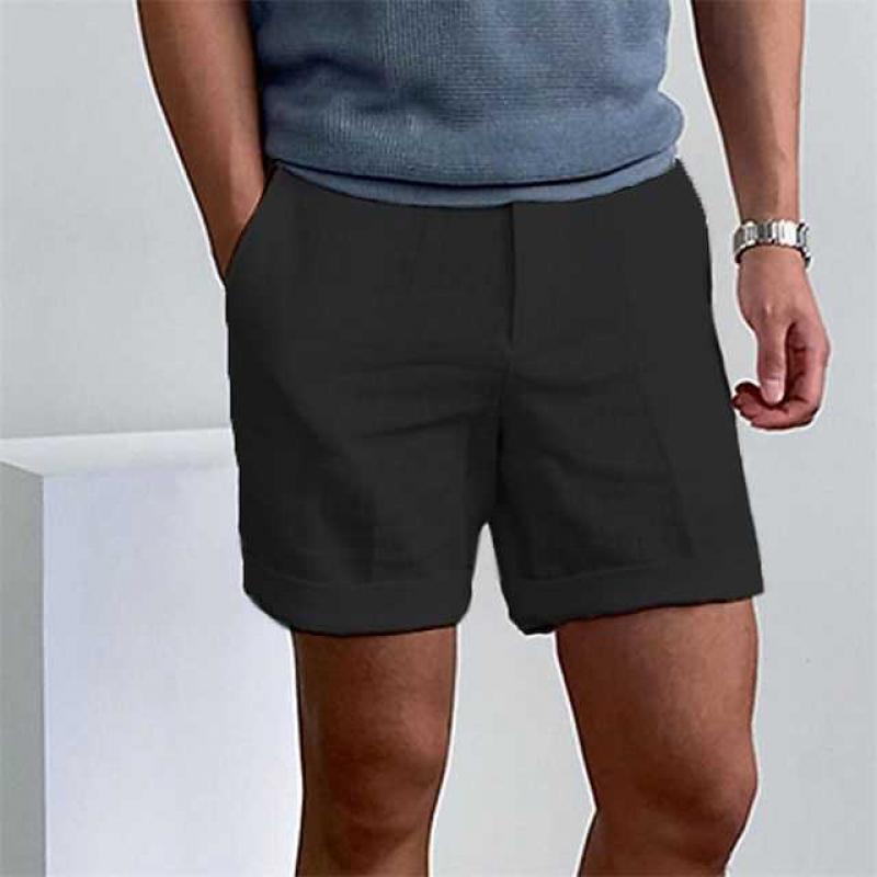 Herrshorts – Avslappnad Passform – Naturliga Fibrer – Ovanför Knät – Uppvikta Ben