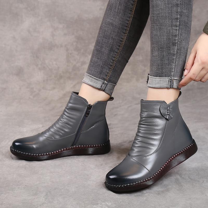 Dam Ankelboots – Smal Passform – Läder – Rynkad Front – Dragkedja i Sida