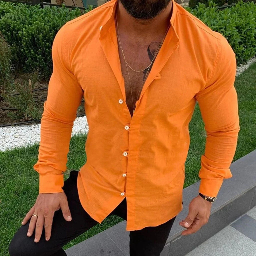 Herrskjorta – Slim Fit – Lång Ärm – Knäppning Fram – Naturliga Fibrer