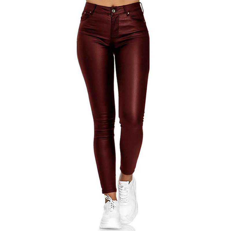 Dam Byxor – Slim Fit – Hög Midja – Skinnimitation – Ankellånga – Figursydd Design