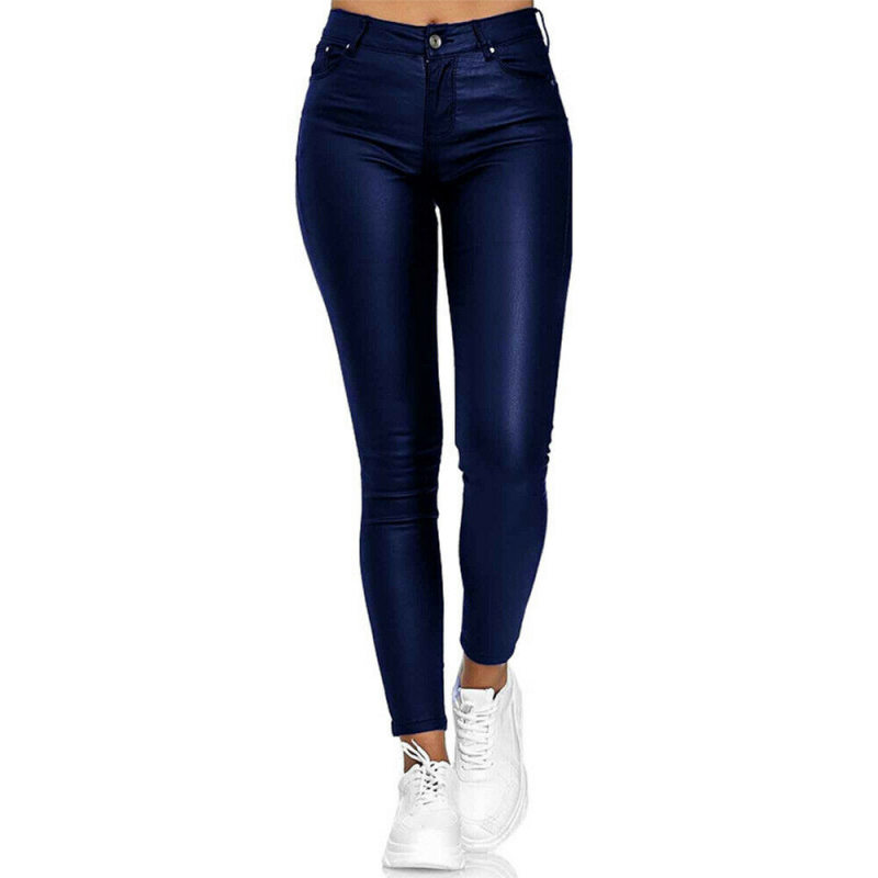 Dam Byxor – Slim Fit – Hög Midja – Skinnimitation – Ankellånga – Figursydd Design