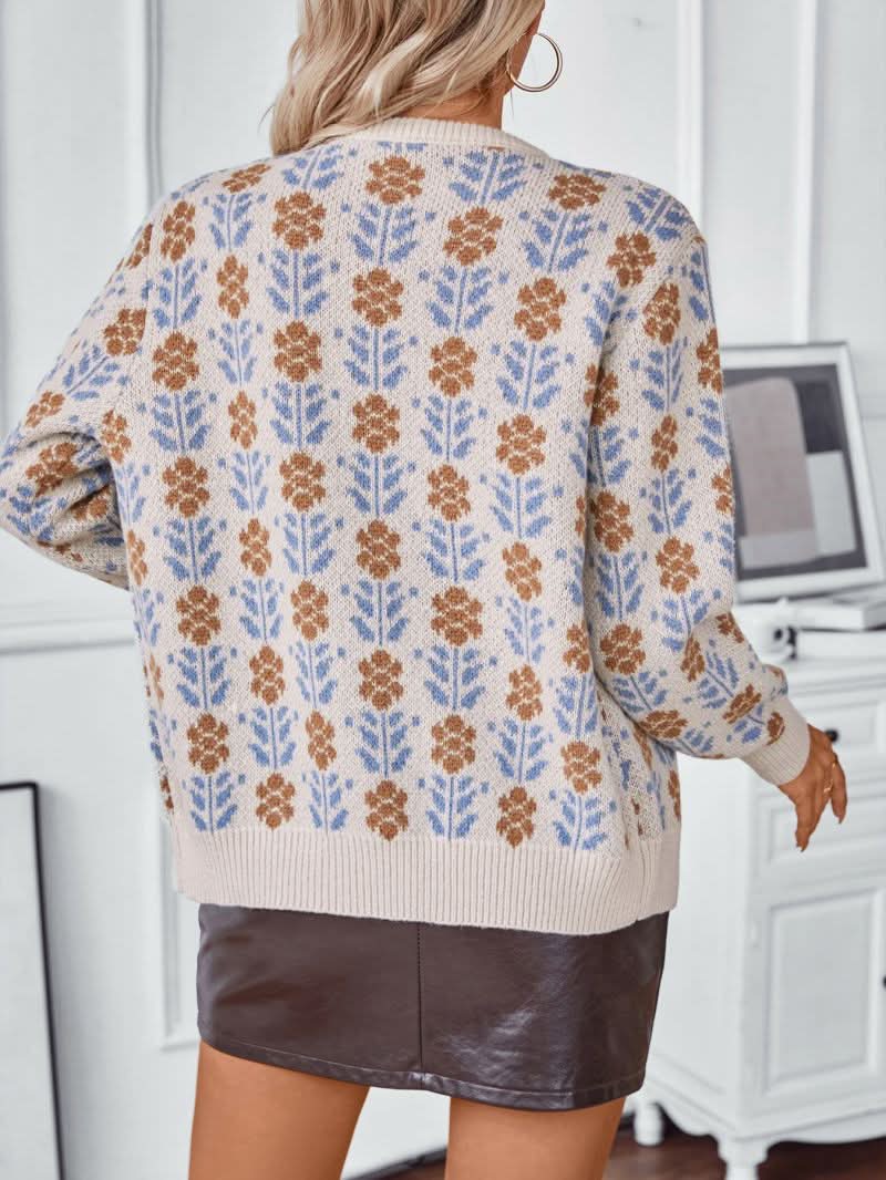 Bomullscardigan med vintage blommig knappslådesign för kvinnor