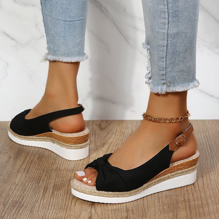 Dam Sandaletter med Kilklack – Öppen Tå – Knutdetalj – Justerbar Slingback