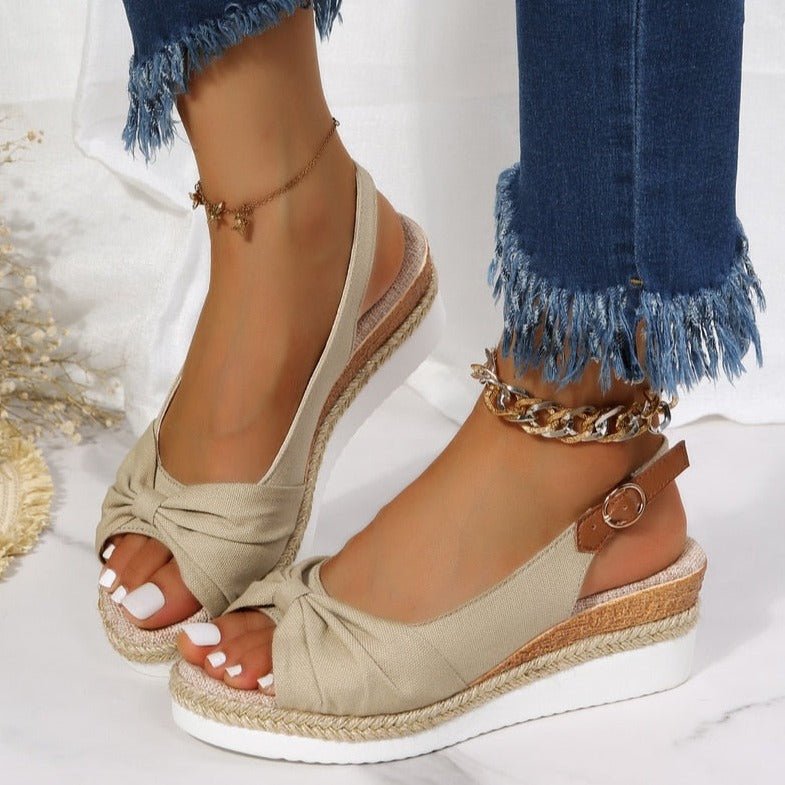 Dam Sandaletter med Kilklack – Öppen Tå – Knutdetalj – Justerbar Slingback