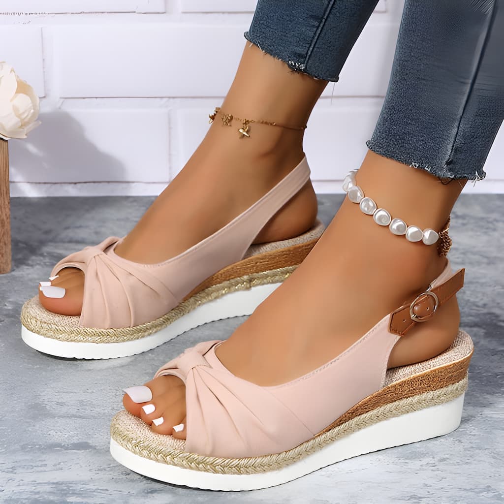 Dam Sandaletter med Kilklack – Öppen Tå – Knutdetalj – Justerbar Slingback
