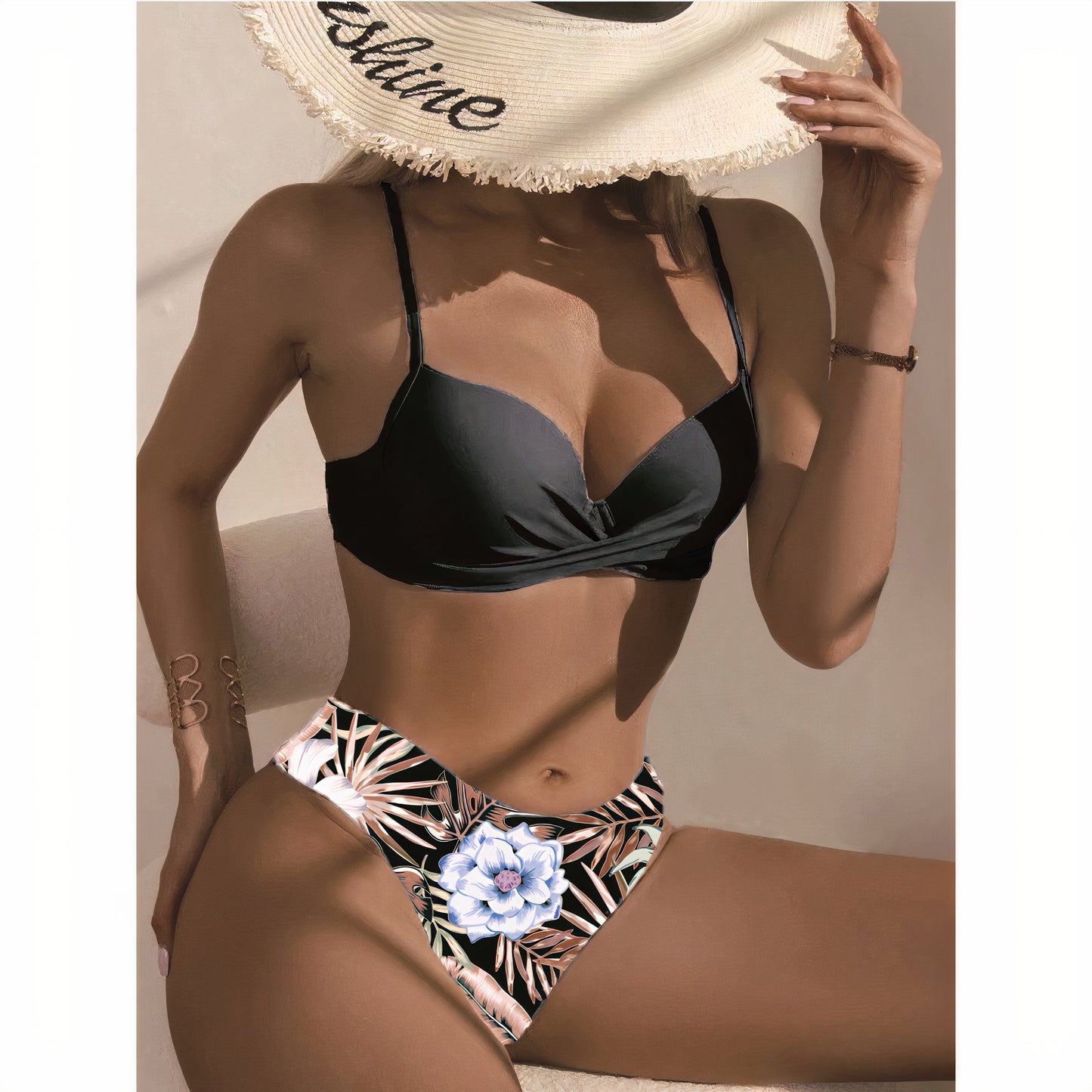 Dam Bikini Set – Hög Midja – Omlottopp – Justerbara Band – Stretchig Andningsbar Textil