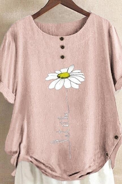 Dam T-shirt – Avslappnad Passform – Rund Hals – Andningsbart Tyg – Blomtryck