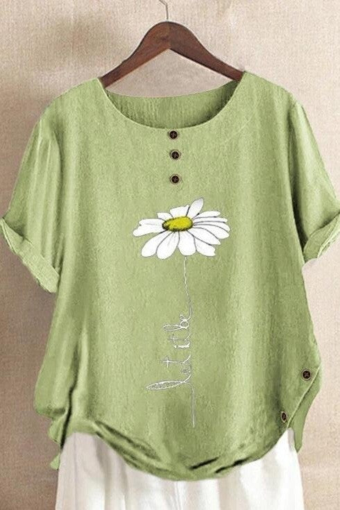 Dam T-shirt – Avslappnad Passform – Rund Hals – Andningsbart Tyg – Blomtryck