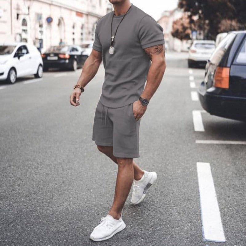 Herr Träningsset – T-shirt & Shorts – Slim Fit – Andningsbart Bomull – Bekväm Passform