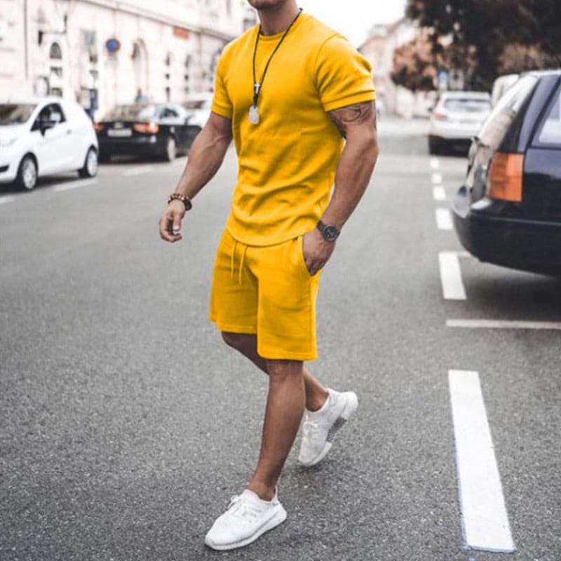 Herr Träningsset – T-shirt & Shorts – Slim Fit – Andningsbart Bomull – Bekväm Passform