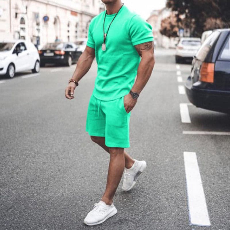 Herr Träningsset – T-shirt & Shorts – Slim Fit – Andningsbart Bomull – Bekväm Passform
