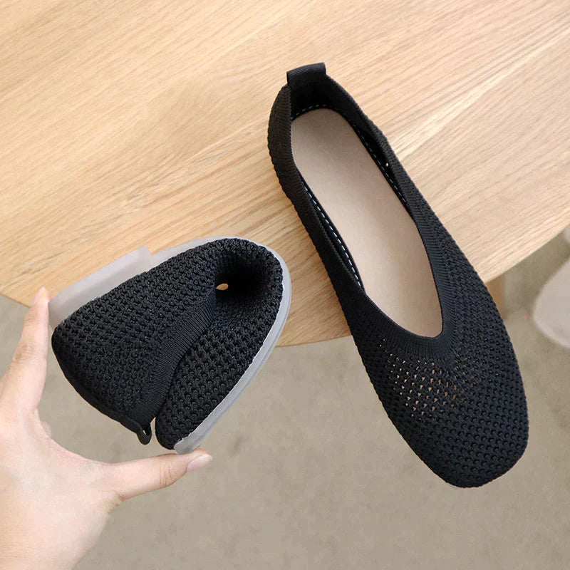 Dam Ballerinaskor – Andningsbart Stickat Tyg – Flexibla & Vikbara – Bekväma Slip-on