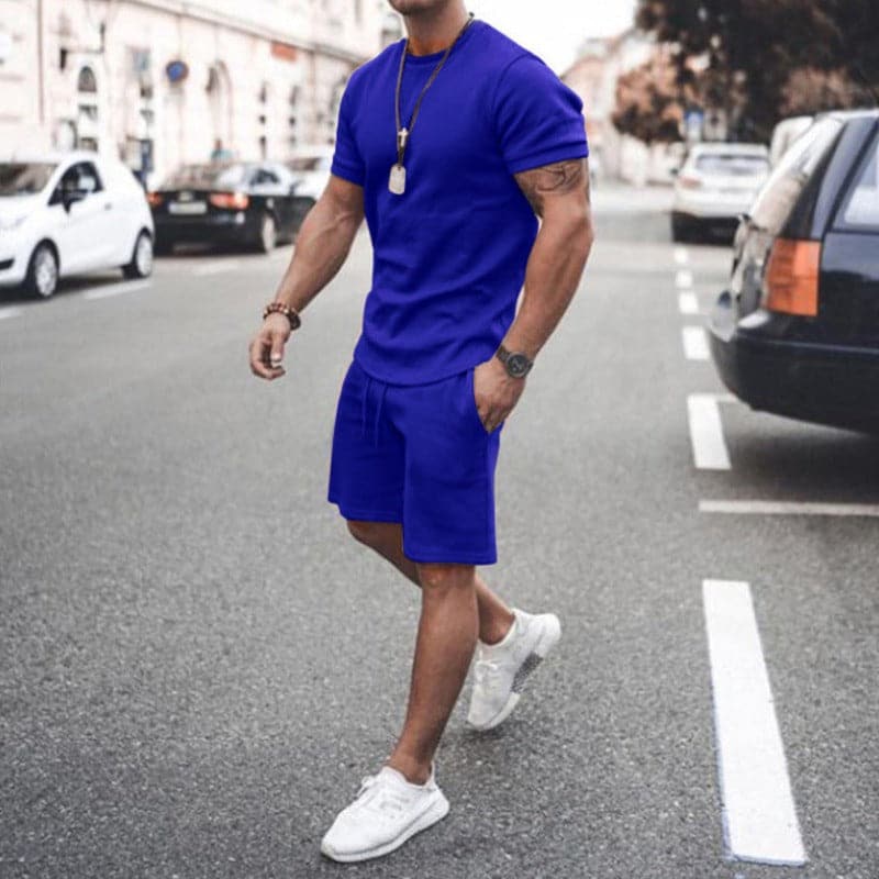 Herr Träningsset – T-shirt & Shorts – Slim Fit – Andningsbart Bomull – Bekväm Passform
