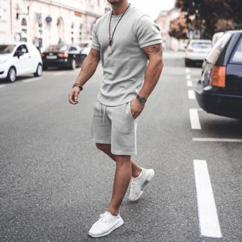 Herr Träningsset – T-shirt & Shorts – Slim Fit – Andningsbart Bomull – Bekväm Passform