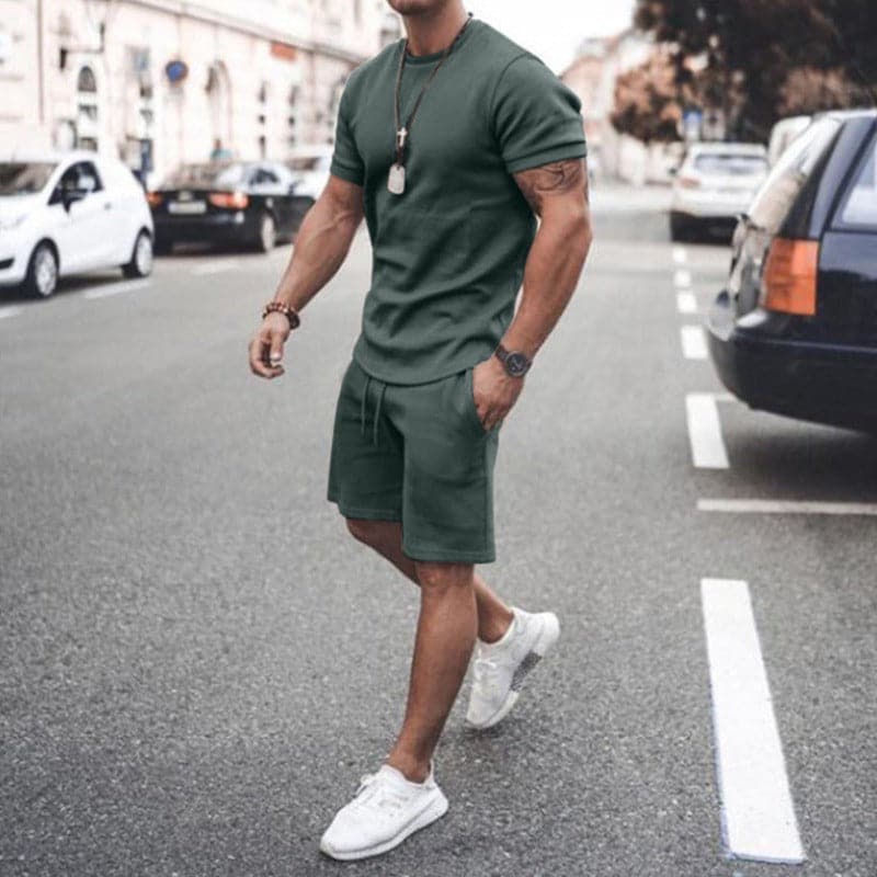 Herr Träningsset – T-shirt & Shorts – Slim Fit – Andningsbart Bomull – Bekväm Passform