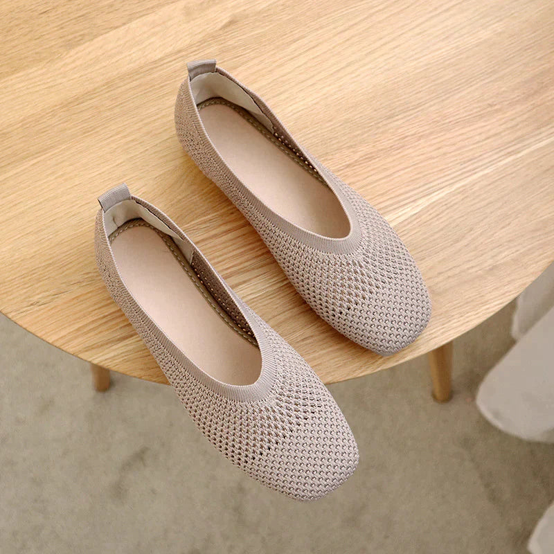 Dam Ballerinaskor – Andningsbart Stickat Tyg – Flexibla & Vikbara – Bekväma Slip-on