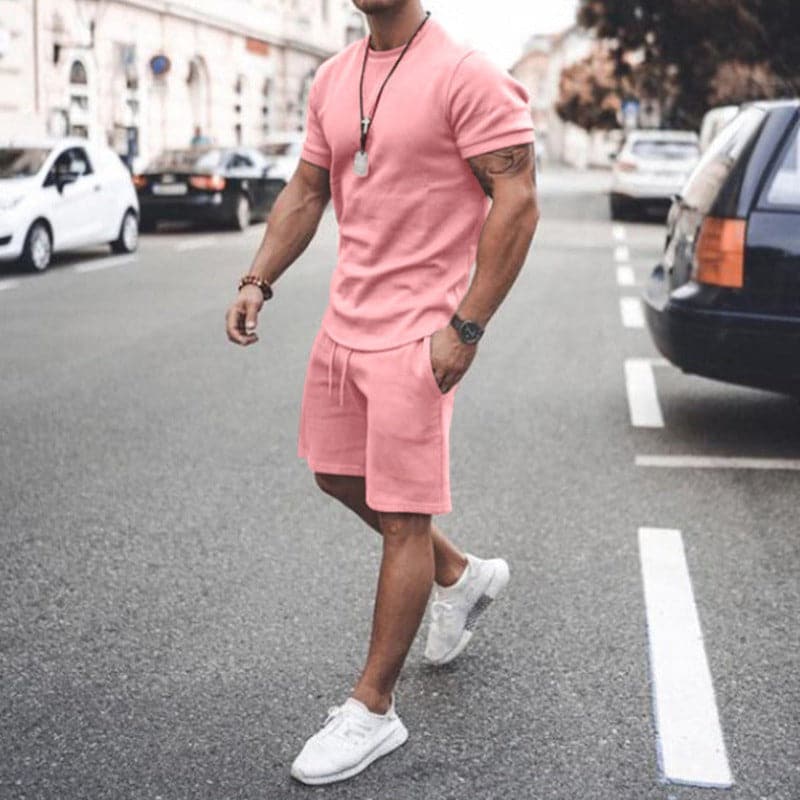 Herr Träningsset – T-shirt & Shorts – Slim Fit – Andningsbart Bomull – Bekväm Passform