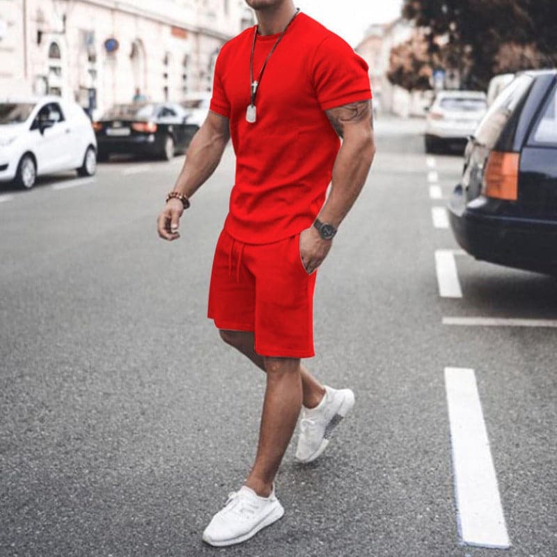 Herr Träningsset – T-shirt & Shorts – Slim Fit – Andningsbart Bomull – Bekväm Passform