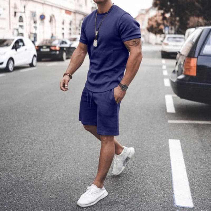 Herr Träningsset – T-shirt & Shorts – Slim Fit – Andningsbart Bomull – Bekväm Passform