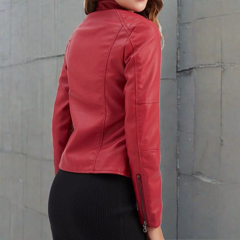 Skinnjacka för kvinnor - Bikerstil - Ståkrage - Dragkedjeförsedda fickor - Slim Fit
