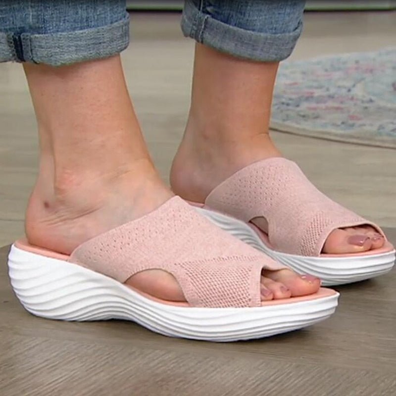 Dam Sandaler – Slip-On Design – Mjuk Stickad Ovandel – Dämpad Sula – Andningsbar Komfort