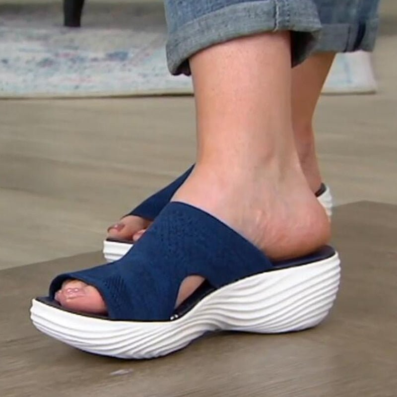 Dam Sandaler – Slip-On Design – Mjuk Stickad Ovandel – Dämpad Sula – Andningsbar Komfort
