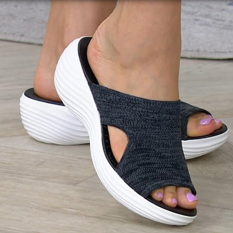 Dam Sandaler – Slip-On Design – Mjuk Stickad Ovandel – Dämpad Sula – Andningsbar Komfort
