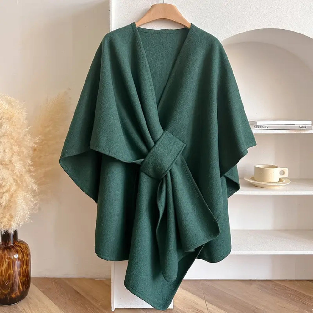 Dam Poncho Kappa – Ull – Avslappnad Passform – Midjebälte – Draperad Design