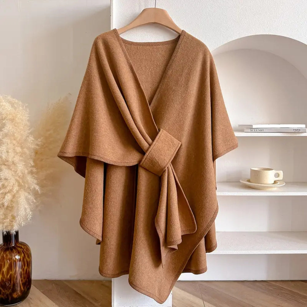 Dam Poncho Kappa – Ull – Avslappnad Passform – Midjebälte – Draperad Design