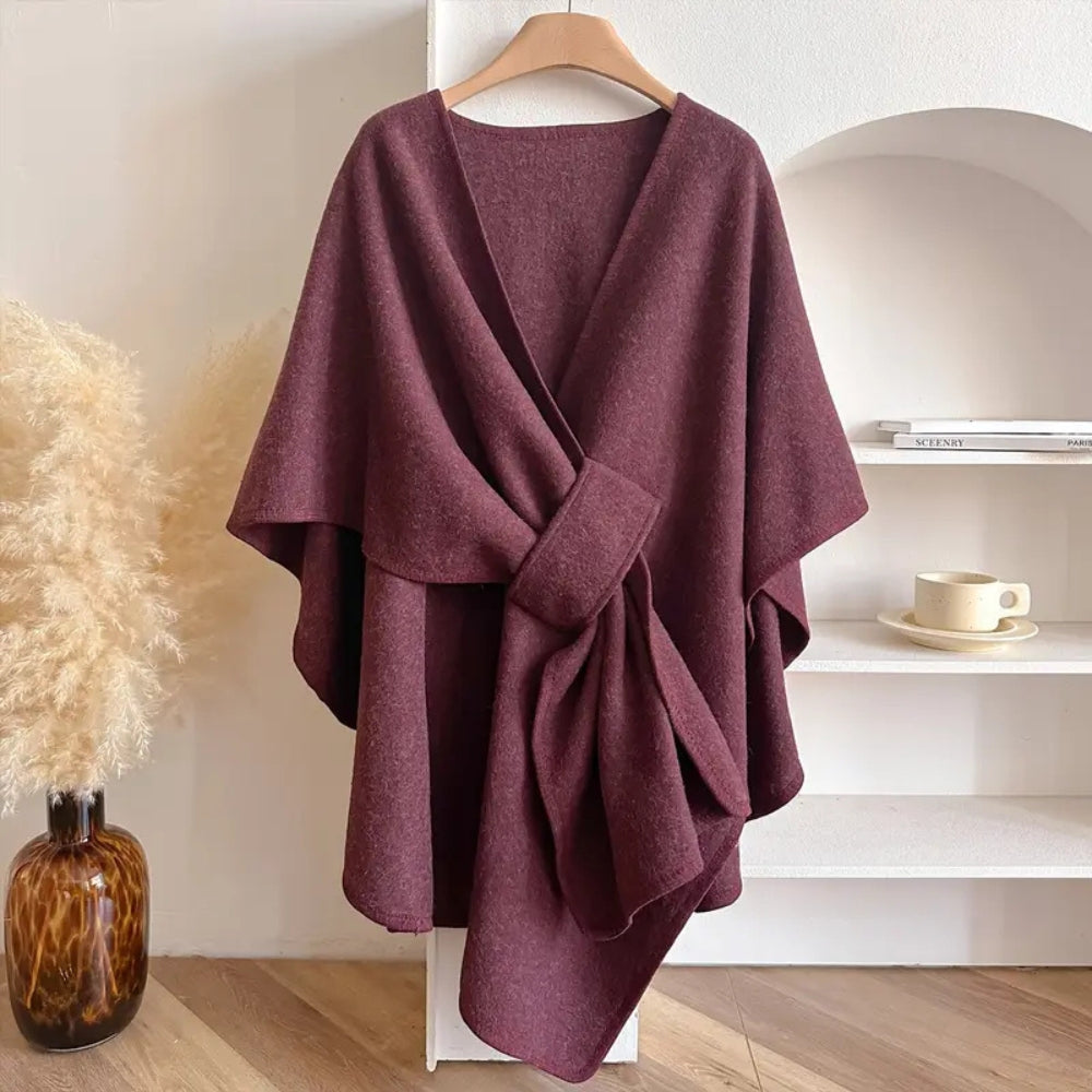 Dam Poncho Kappa – Ull – Avslappnad Passform – Midjebälte – Draperad Design