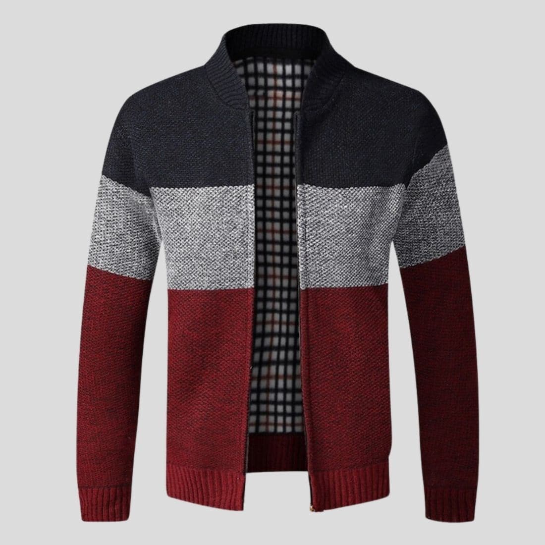 Herr Kofta - Stickad Design - Dragkedja - Ribbad Krage - Bekväm och Varm