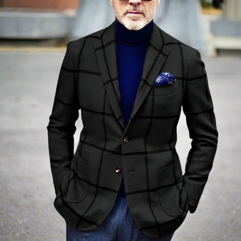 Herrkavaj - Rutig Design - Skräddarsydd Passform - Enkelknäppt med Notch-slag