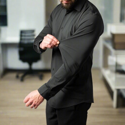 Herrskjorta - Stretchtyg - Skräddarsydd Passform - Långärmad Formell med Klassisk Krage